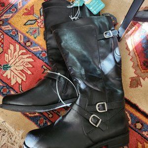 Yuu black wide calf riding boots